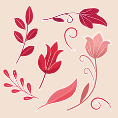 Elegant floral vector set featuring red and pink flowers and branches, perfect for Valentine's Day, Mother's Day, and International Women's Day. Ideal for cards, invitations, and decorations.