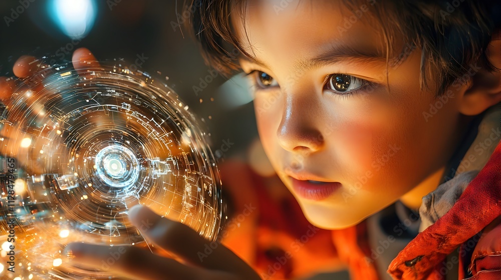 Aufkleber asian mechanic utilizing holographic tools and advanced technologies for innovative and efficient au