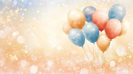 Pastel Balloons Float Against A Sparkling Background