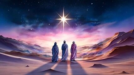 A serene watercolor of the Three Wise Men traveling through digital