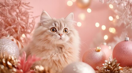 cute cat with christmas ornament background concept