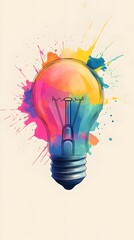 Colorful light bulb with a colorful splash on a white background, vector illustration