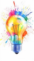 Colorful light bulb with a colorful splash on a white background, vector illustration