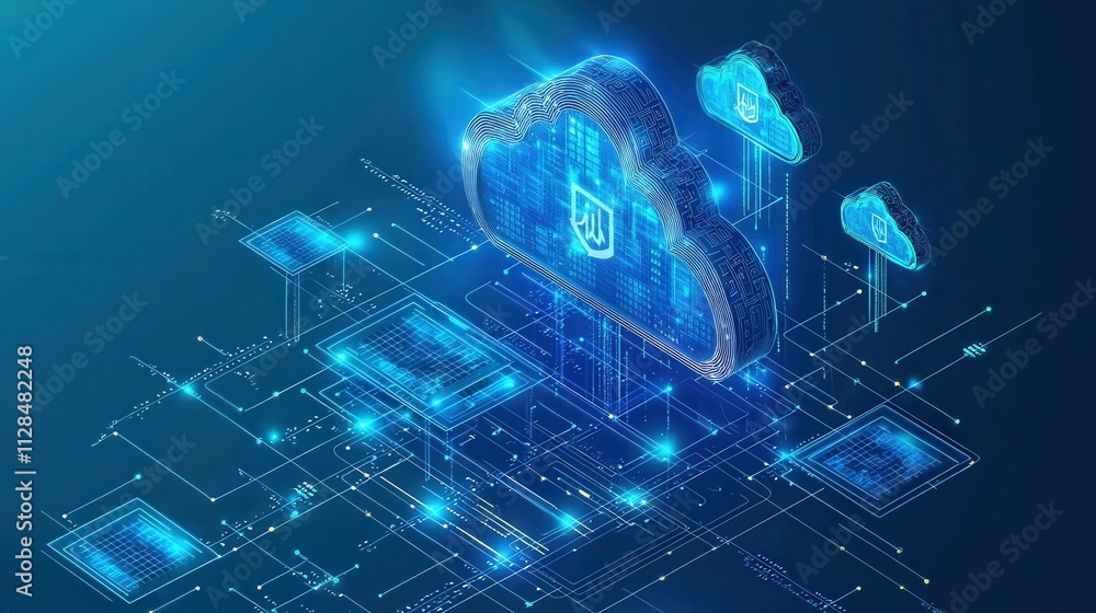 Poster advanced cloud-based solutions for healthcare management systems with futuristic digital design