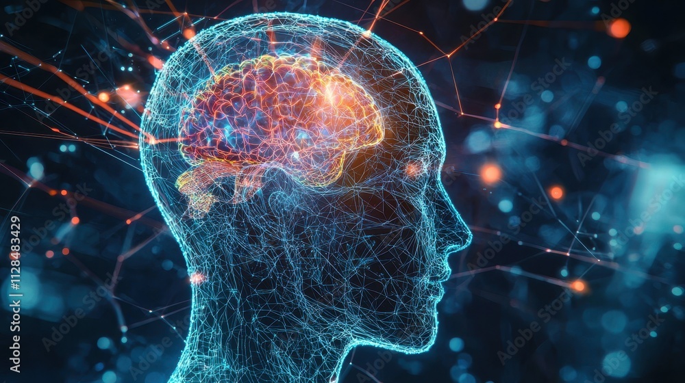 Poster ai powered predictive analytics with brain visualization and cutting edge technology for future insi