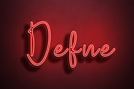 Red Neon Style Text Effect of Turkish name Defne on red background.