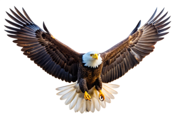 A spread-wing bald eagle soars in the sky. isolated on white background as transparent. PNG. AI GENERATED