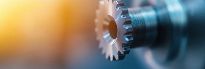 A detailed close-up of a metallic gear showcases its precision and craftsmanship, symbolizing engineering excellence and mechanical innovation.