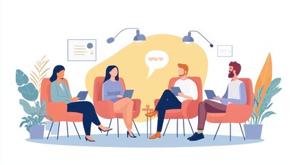 Group Therapy Session for Personal Growth and Team Enhancement in a Modern Workplace Setting