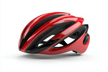 A red and black helmet with a black stripe