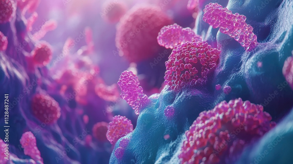 Poster close-up view of colorful microbial structures emphasizing their importance in biological research a
