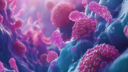 Naklejka premium Close-up View of Colorful Microbial Structures Emphasizing Their Importance in Biological Research and Education