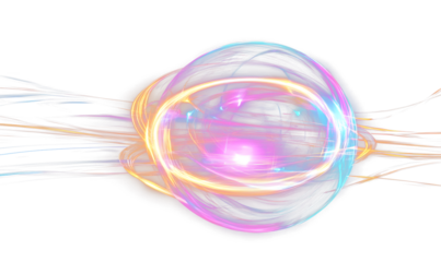 Cartoon-style energy ball expanding and contracting with glowing light trails, on a black background