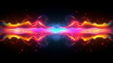 Sound wave visualization with vibrant neon colors, soft glowing edges, isolated on a dark background, dynamic and futuristic, modern music technology
