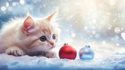 cute cat with christmas ornament background concept