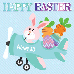 Happy Easter card with bunny  eggs and carrot on the plane