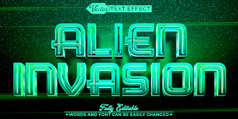 Obraz premium Green Alien Invasion Vector Editable Text Effect Template