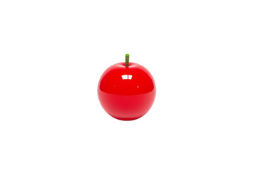 A shiny red apple with a small green stem, displaying a smooth, glossy surface.