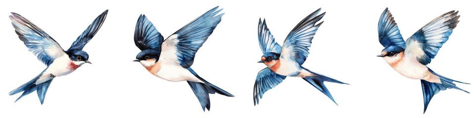 Obraz premium Flock of Swallows in Graceful Flight Through the Sky Beautiful Migratory Birds Soaring and Diving with Agility and Freedom in the Natural Environment