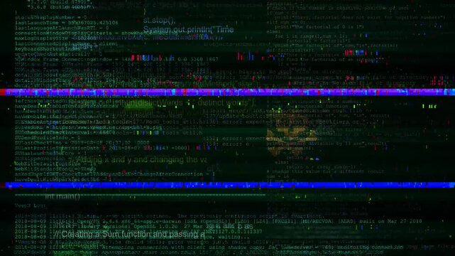 Digital glitch effect Cyber security Virus code hack concept. Error signal, malware, crime, spying software technology. system hacking attack. system crash, error message. glitch computer internet 3D