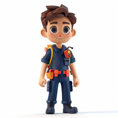 Adventurous 3D Cartoon Character of a Heroic Male Paramedic Ready for Action and Assistance