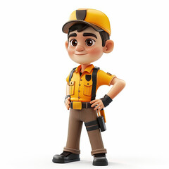 Dynamic Cartoon Character of a Male Taxi Driver in Bright Yellow Attire and Confident Pose