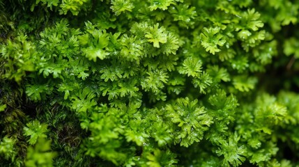 Fototapeta premium Lush Green Moss and Fern Close Up View