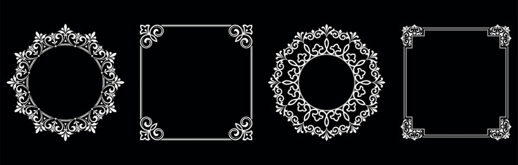 Set of decorative frames Elegant vector element for design in Eastern style, place for text. Floral black and white borders. Lace illustration for invitations and greeting cards.