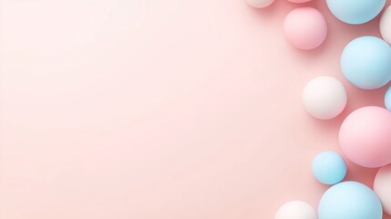 Soft pastel spheres in pink, blue, and white on a light background, ideal for kids' posters or invitations