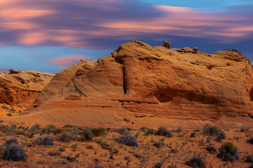 sunset skyline and landscape of red sandstone
