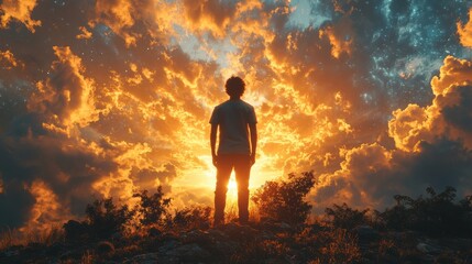 Obraz premium man in the sky with dramatic cloudscape