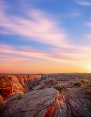 sunset skyline and landscape of red sandstone
