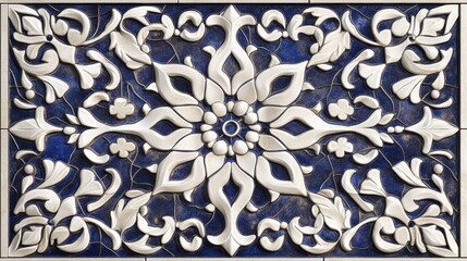 Intricate Blue and White Floral Tile Design: A Masterpiece of Ceramic Art