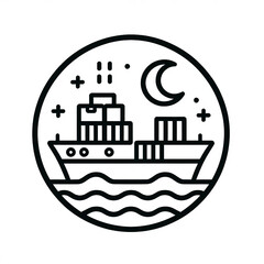 Flat ship line icon silhouette on white background