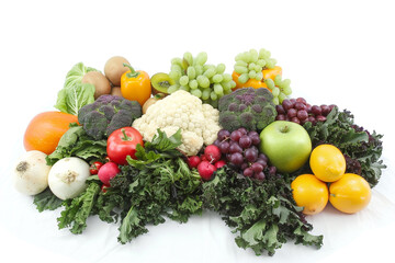 A Bunch of Colorful Fruits and Vegetables Arranged on a White Background