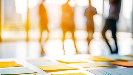 Sticky Note Vision Blur - Creative office background featuring sticky notes and blurred figures.	
