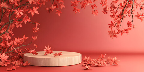 Autumn Maple Leaves Floating Around Product Display Podium