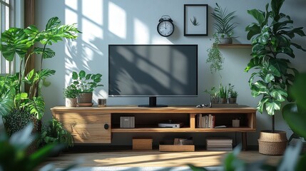 modern lcd tv and alarm clock on a white backgroun
