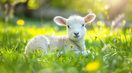 Fototapeta premium little lamb on the meadow