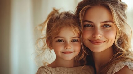 Fototapeta premium mother and children hugging each other on a white background with copy space