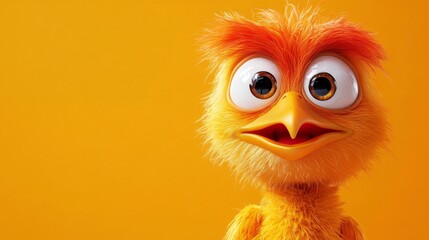 Adorable Orange Fluffy Bird Cartoon Character