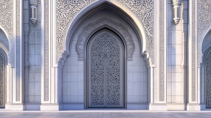 Intricate Arabesque Architectural Design of a Majestic Mosque Entrance