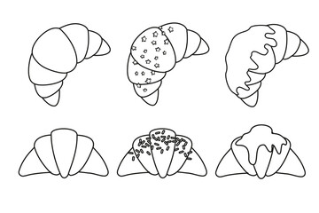 black and white of different delicious croissants, pastries, French cuisine