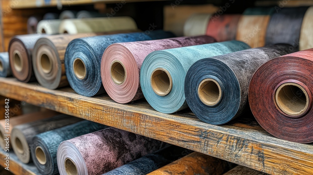 Poster new linoleum rolls displayed in a hardware store window a wide range of flooring option