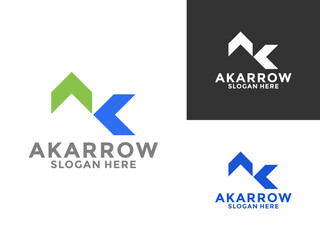 Letter AK and Arrow logo design. Creative design Fintech, technology, arrow, growth and increase symbols logo icon vector