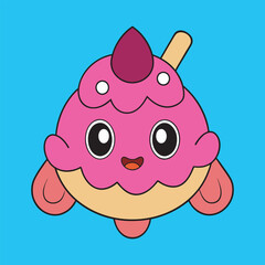 Cute cartoon cupcake character illustration for kids and graphic design projects