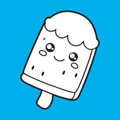 Cute Smiling Ice Cream Illustration with a Fun Whimsical Style, Minimalistic and Cute Ice Cream Character with Bright Colors