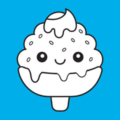 Cute Smiling Ice Cream Illustration with a Fun Whimsical Style, Minimalistic and Cute Ice Cream Character with Bright Colors