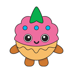 Cute cartoon cupcake character illustration for kids and graphic design projects