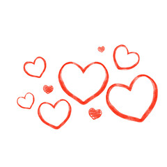 Hand drawn red hearts in various sizes scattered on a transparent background, perfect for Valentine's Day, Romantic or Love theme design
